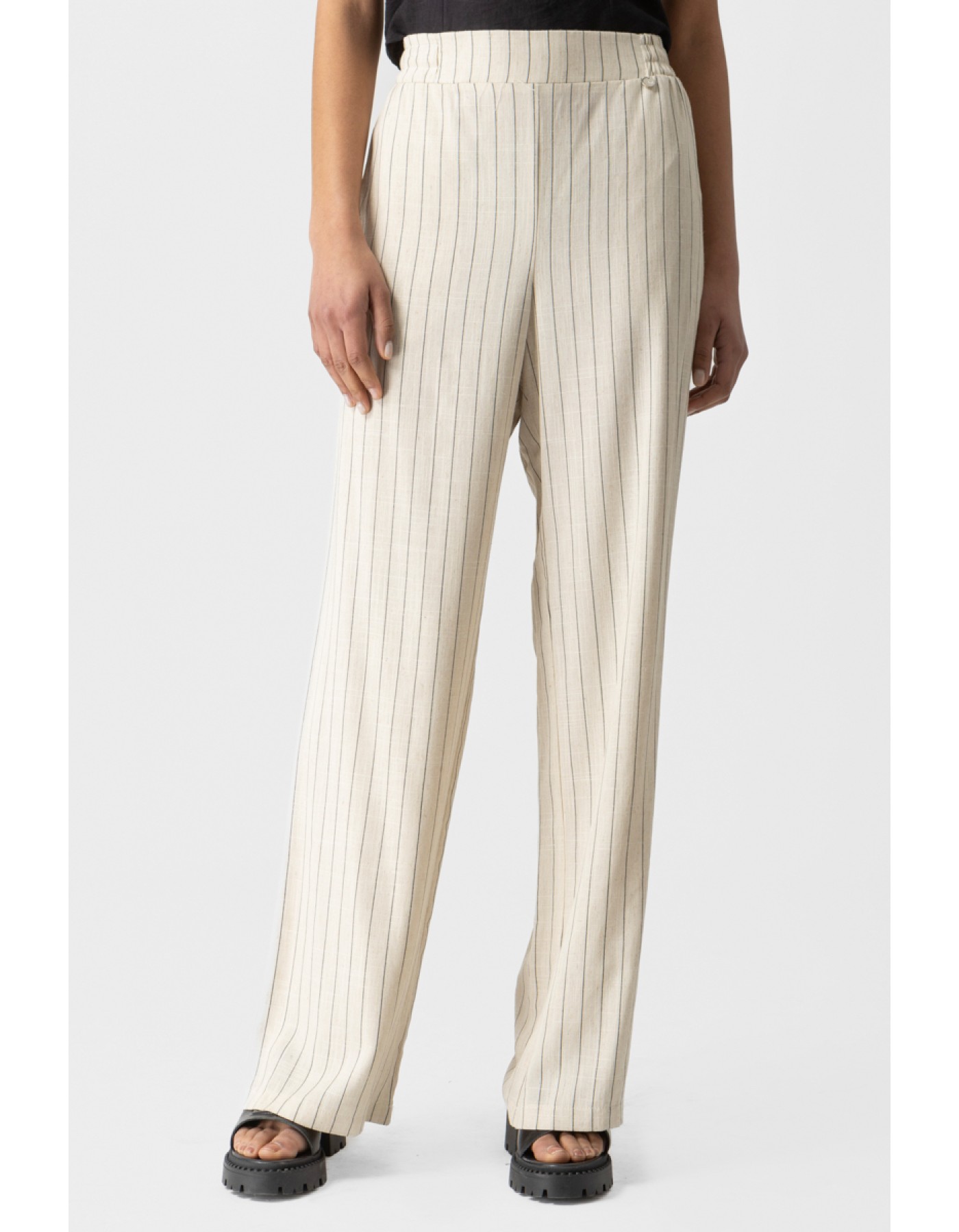 Παντελόνα ριγέ λινή λάστιχο