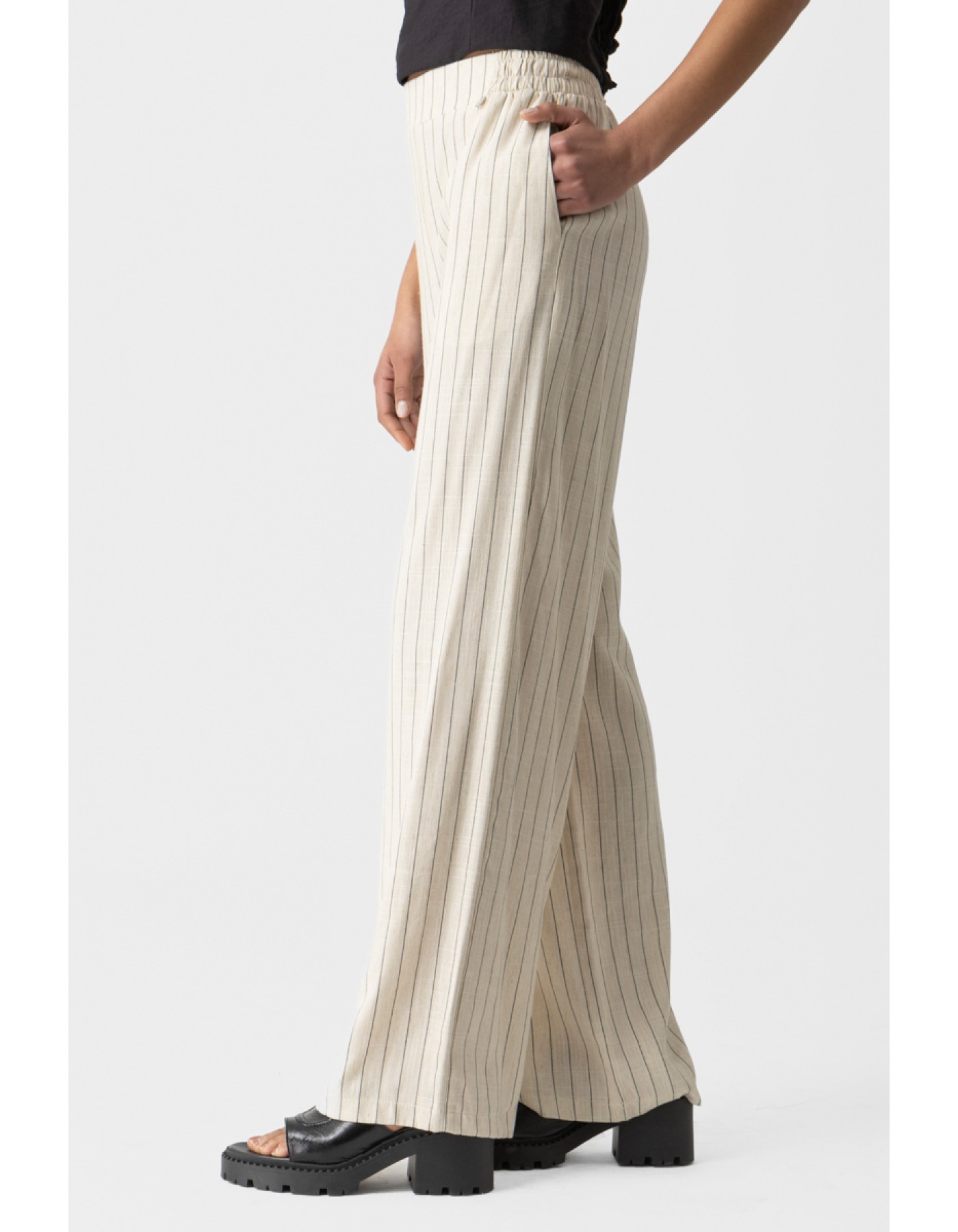 Παντελόνα ριγέ λινή λάστιχο