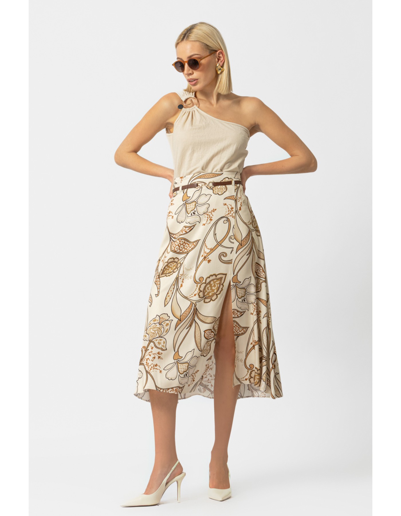 Φούστα εμπριμέ σατέν τόκα