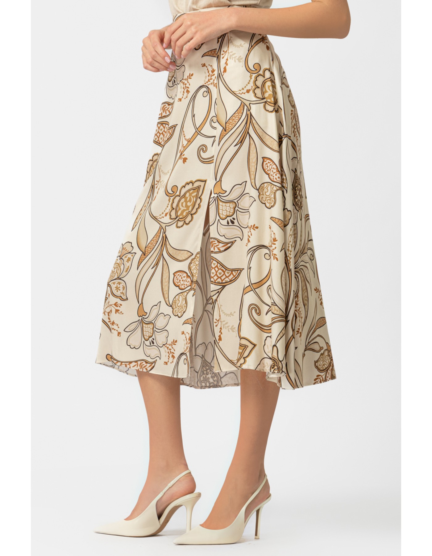 Φούστα εμπριμέ σατέν τόκα