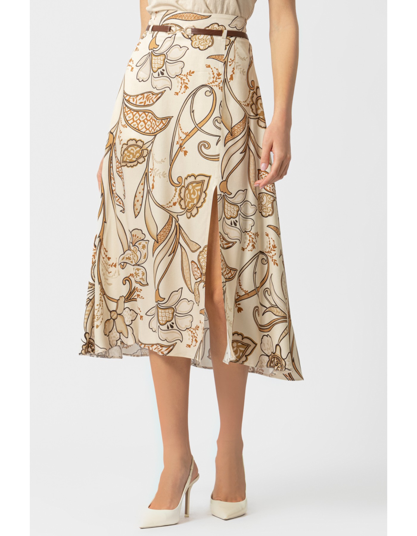 Φούστα εμπριμέ σατέν τόκα