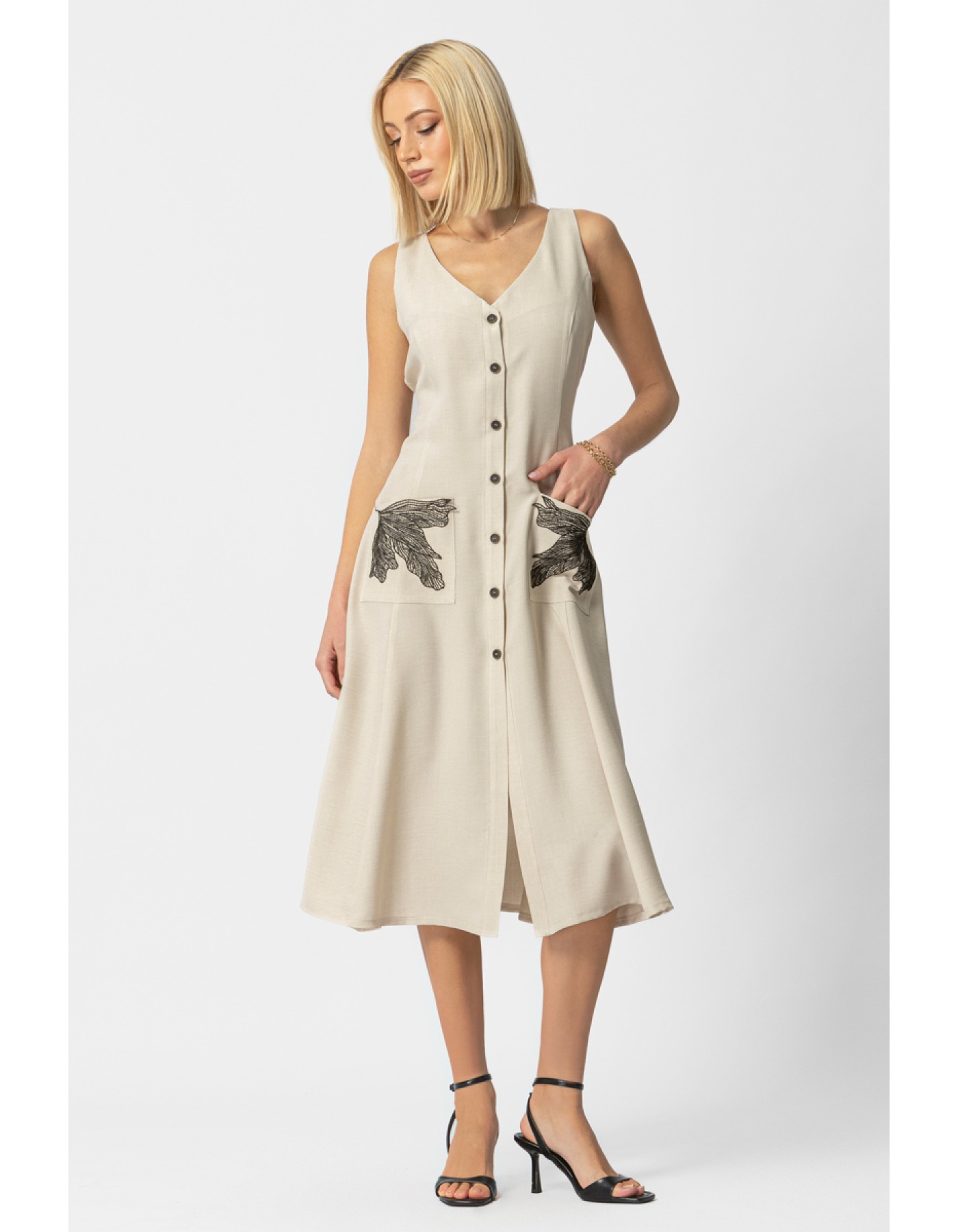 Φόρεμα linen look μοτίφ