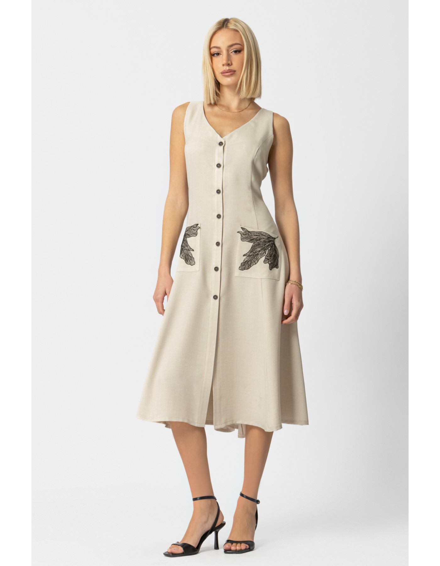 Φόρεμα linen look μοτίφ