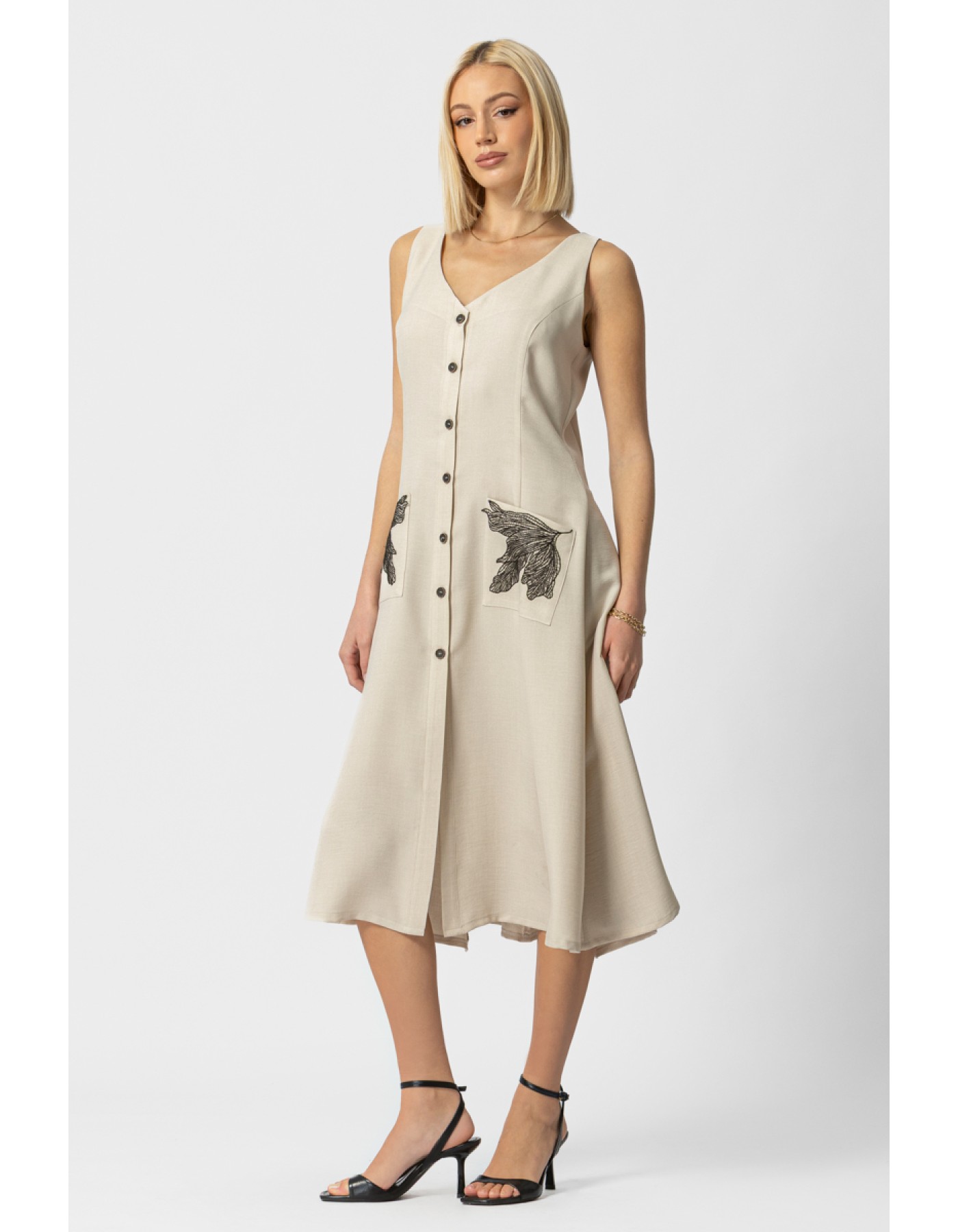 Φόρεμα linen look μοτίφ