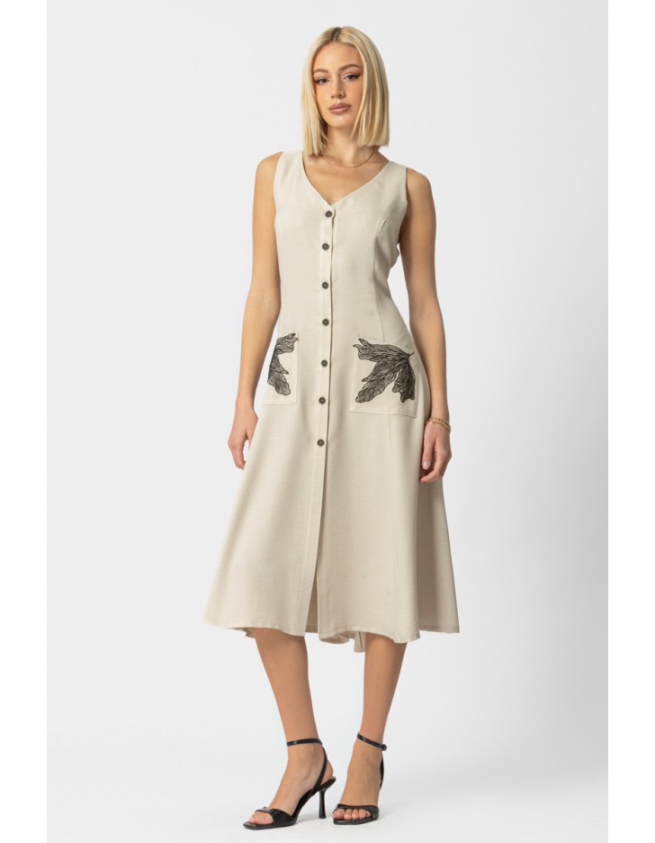 Φόρεμα linen look μοτίφ