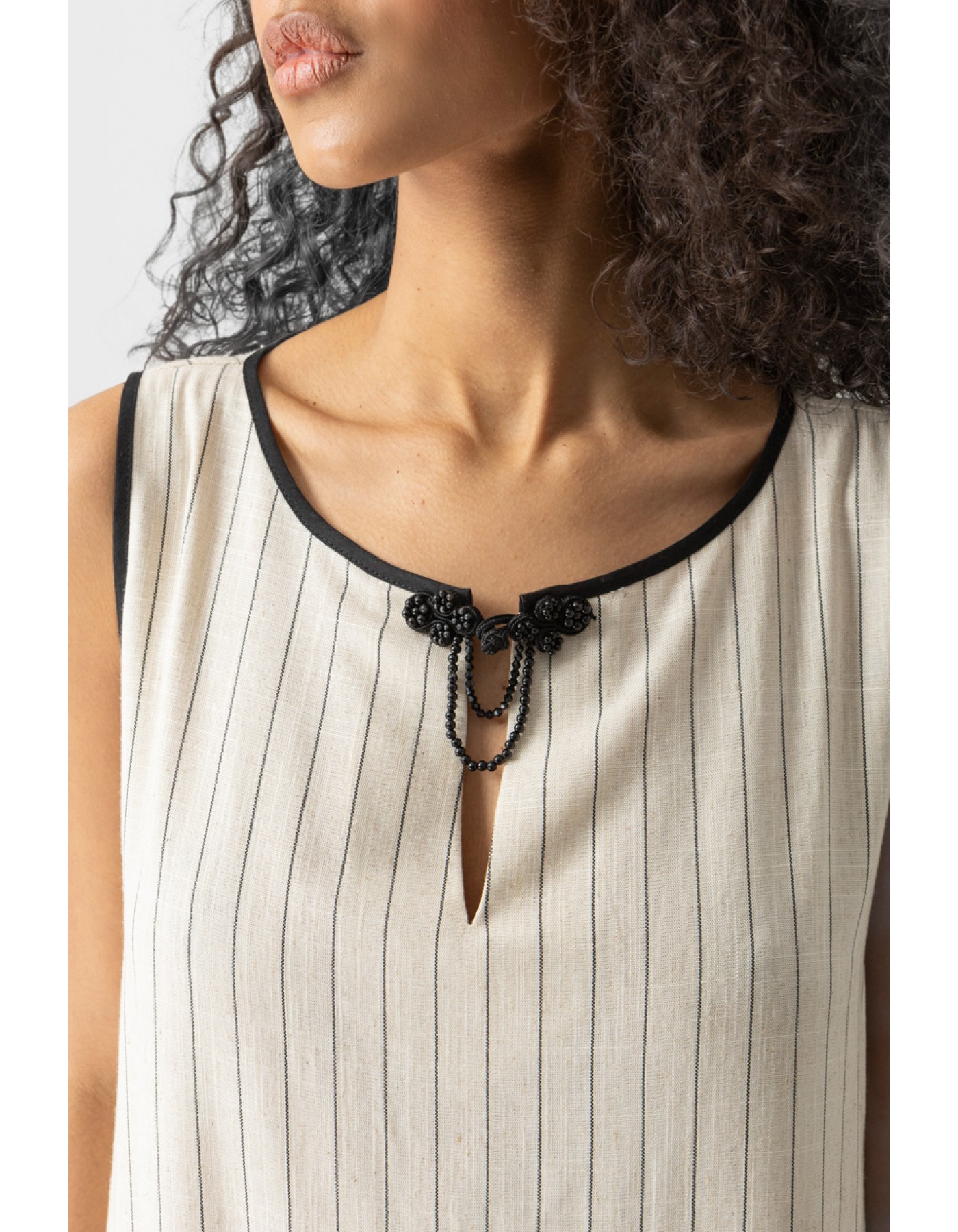 Φόρεμα ριγέ λινάρι Αμάνικο