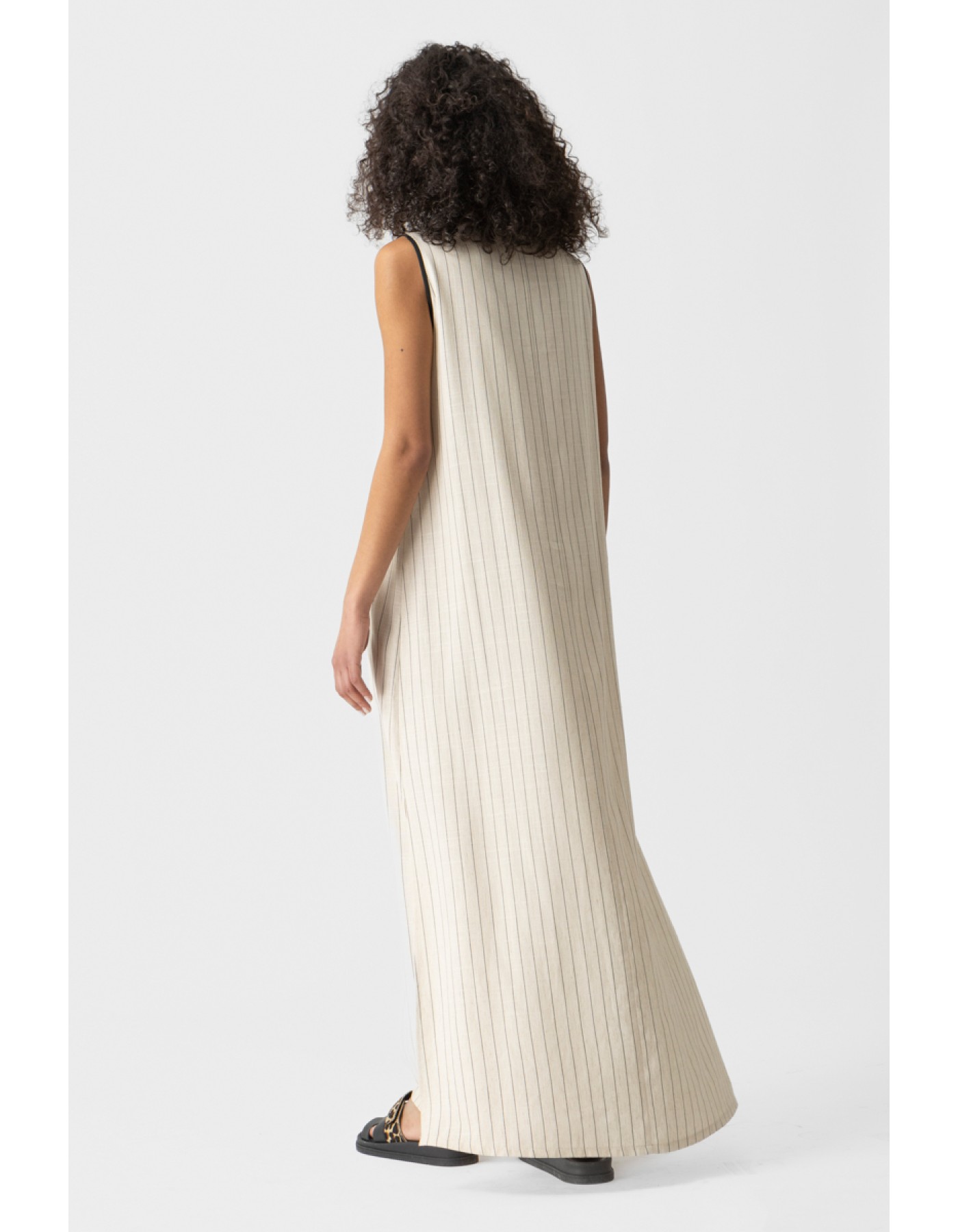 Φόρεμα ριγέ λινάρι Αμάνικο