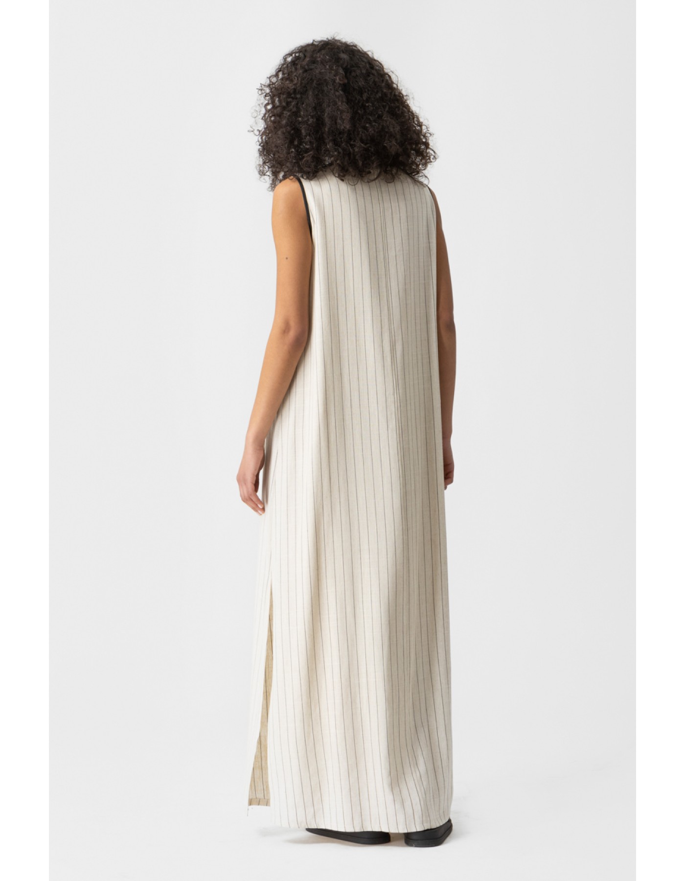 Φόρεμα ριγέ λινάρι Αμάνικο