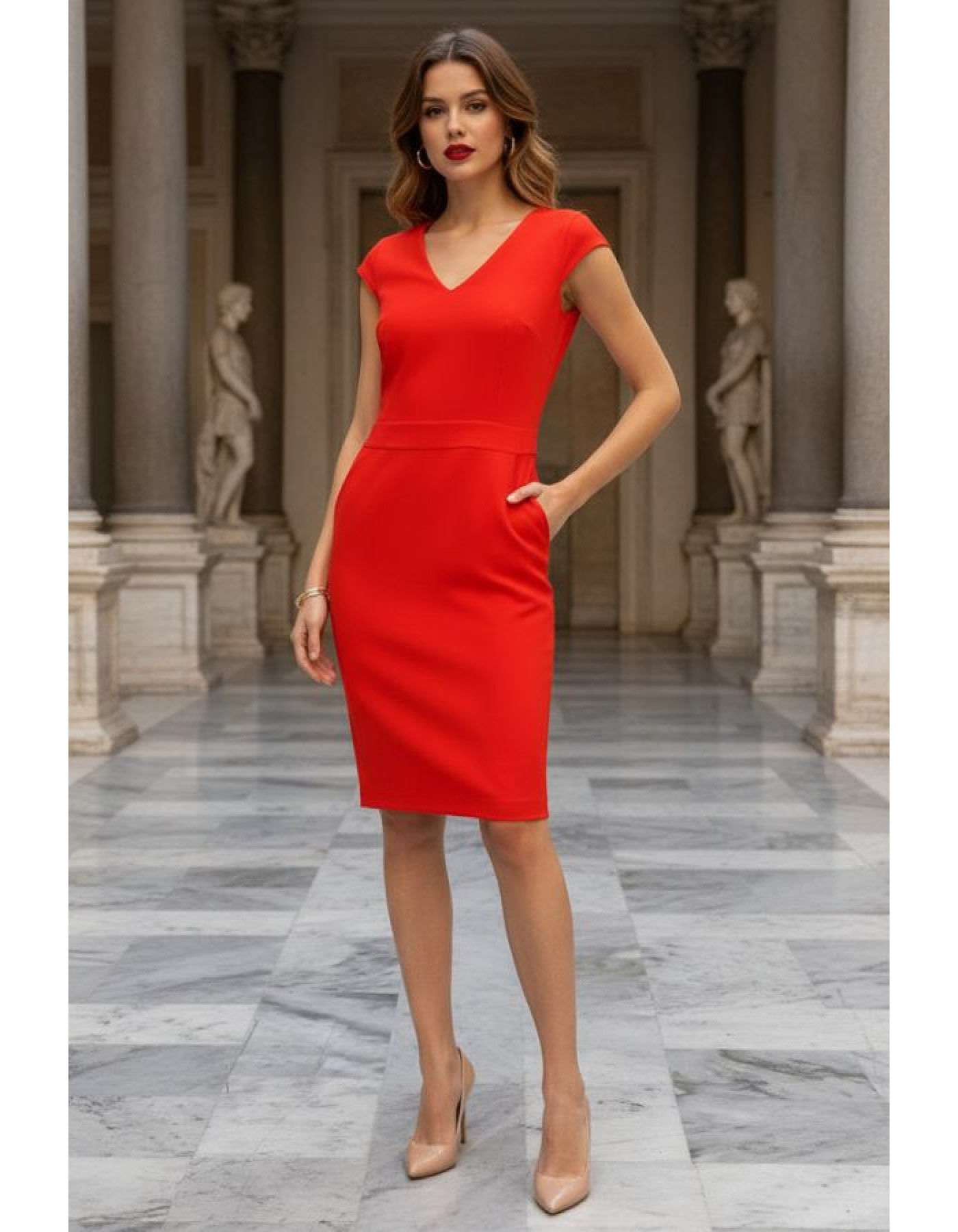 Φόρεμα κρεπ κοντομάνικο