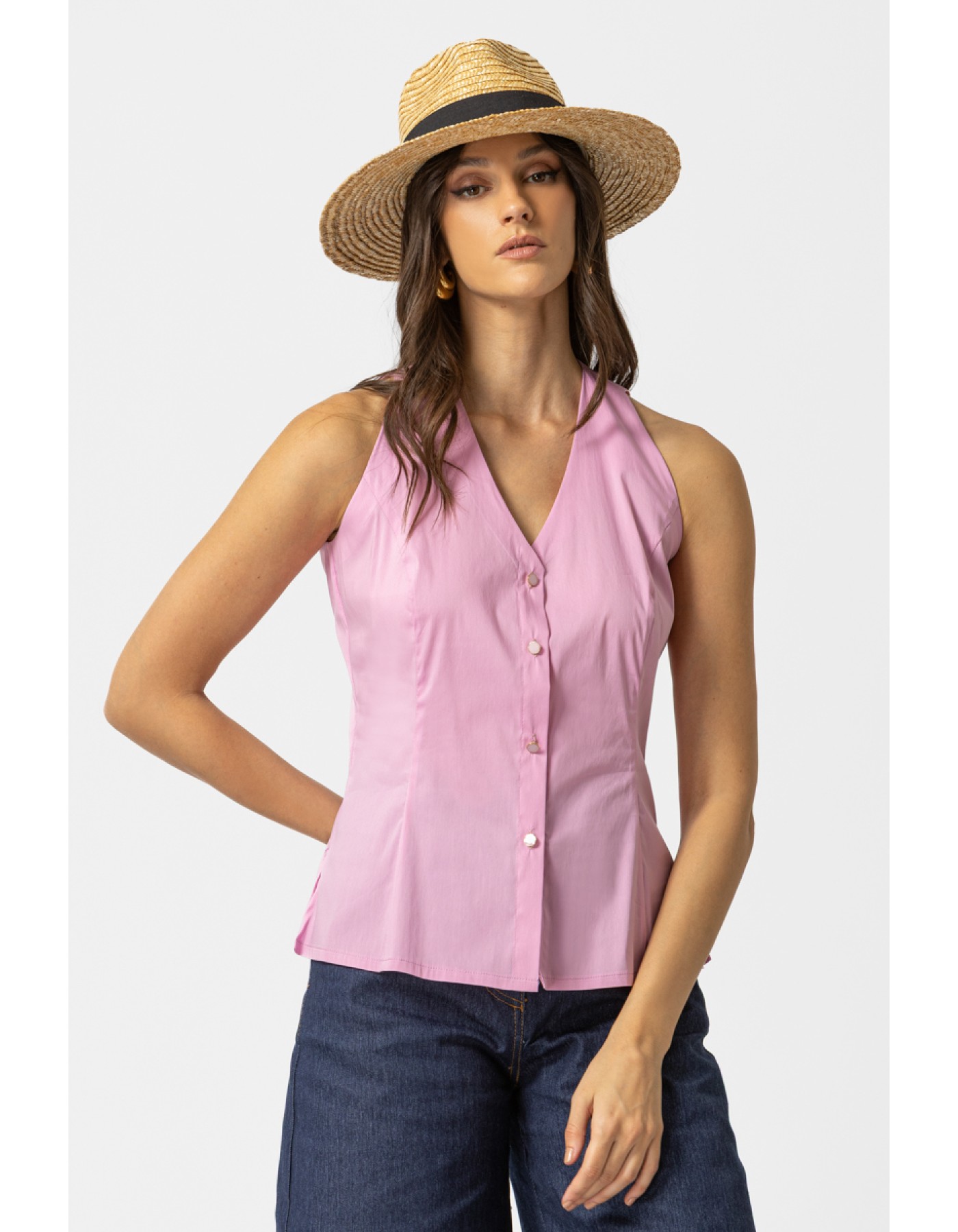 Πουκάμισο αμάνικο ποπλίνα Carolina