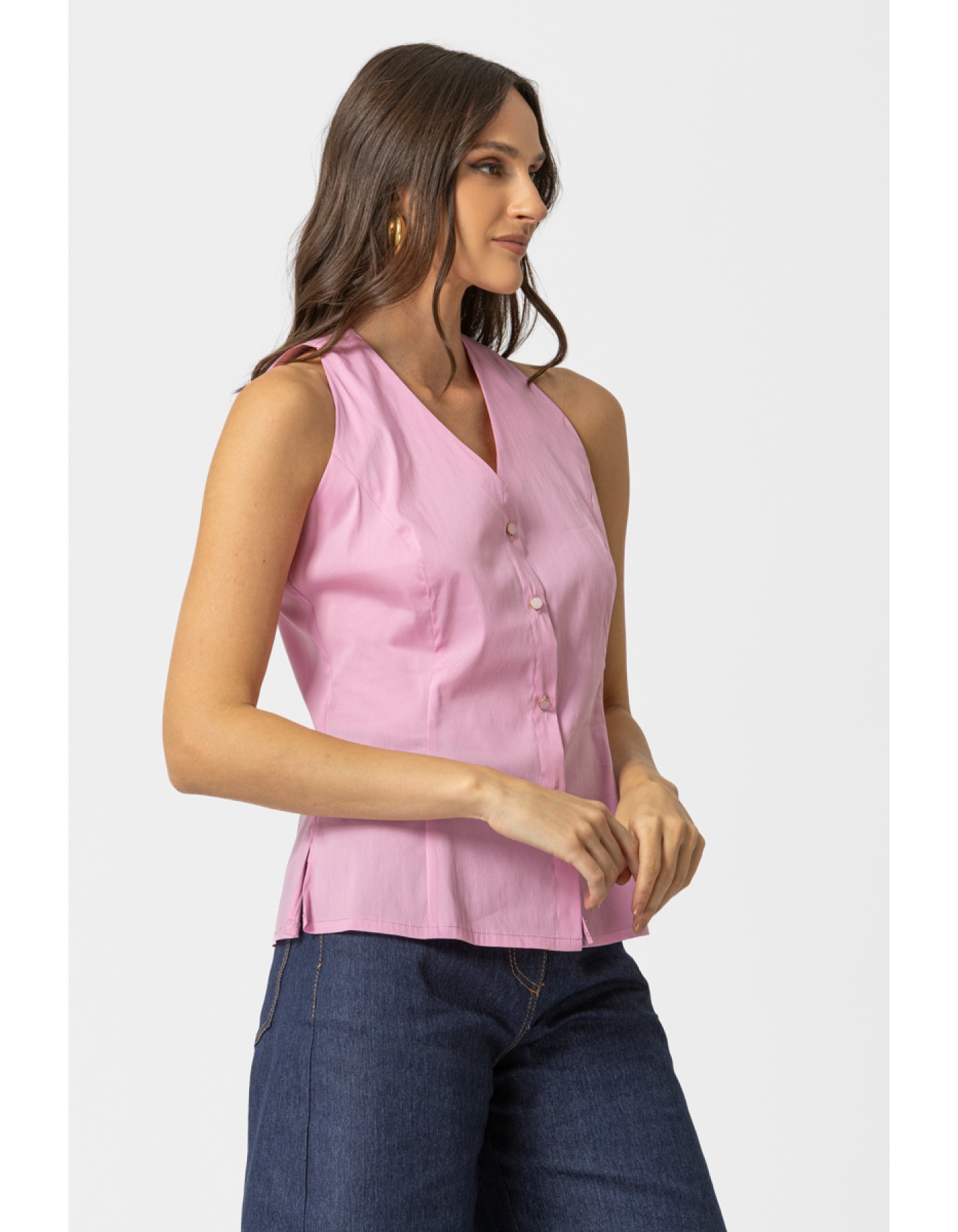 Πουκάμισο αμάνικο ποπλίνα Carolina