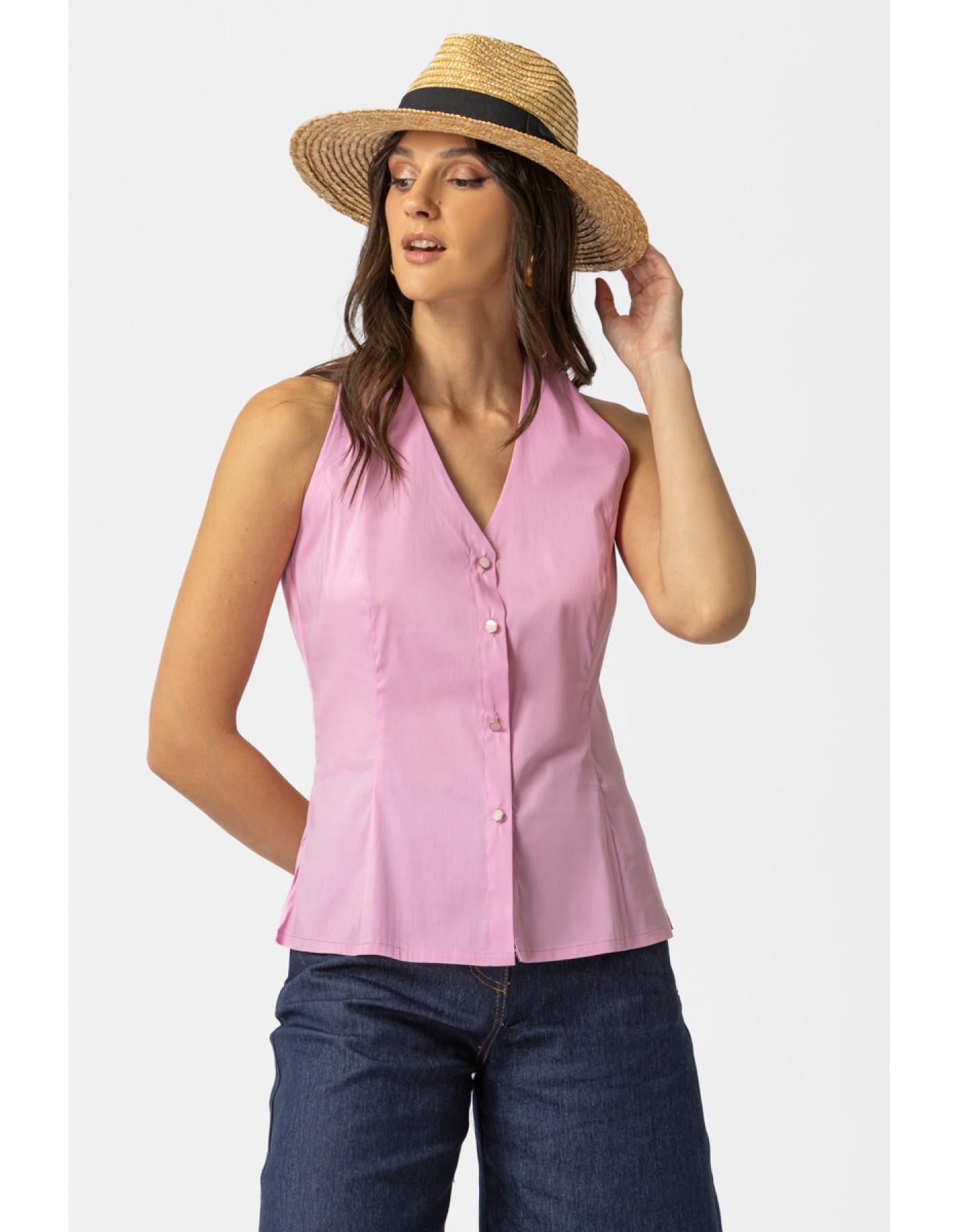 Πουκάμισο αμάνικο ποπλίνα Carolina