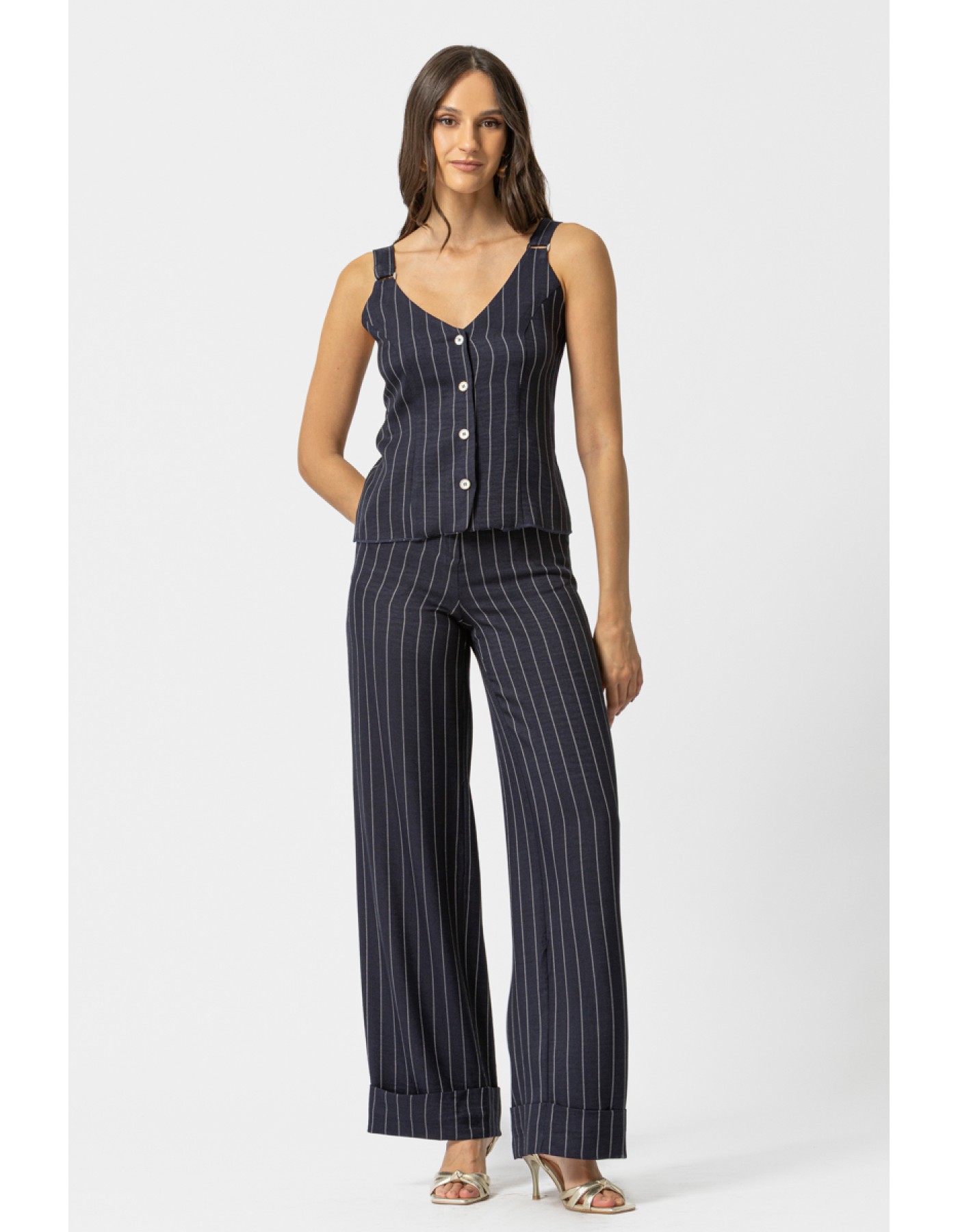 Μπλούζα αμάνικη ριγέ linen look