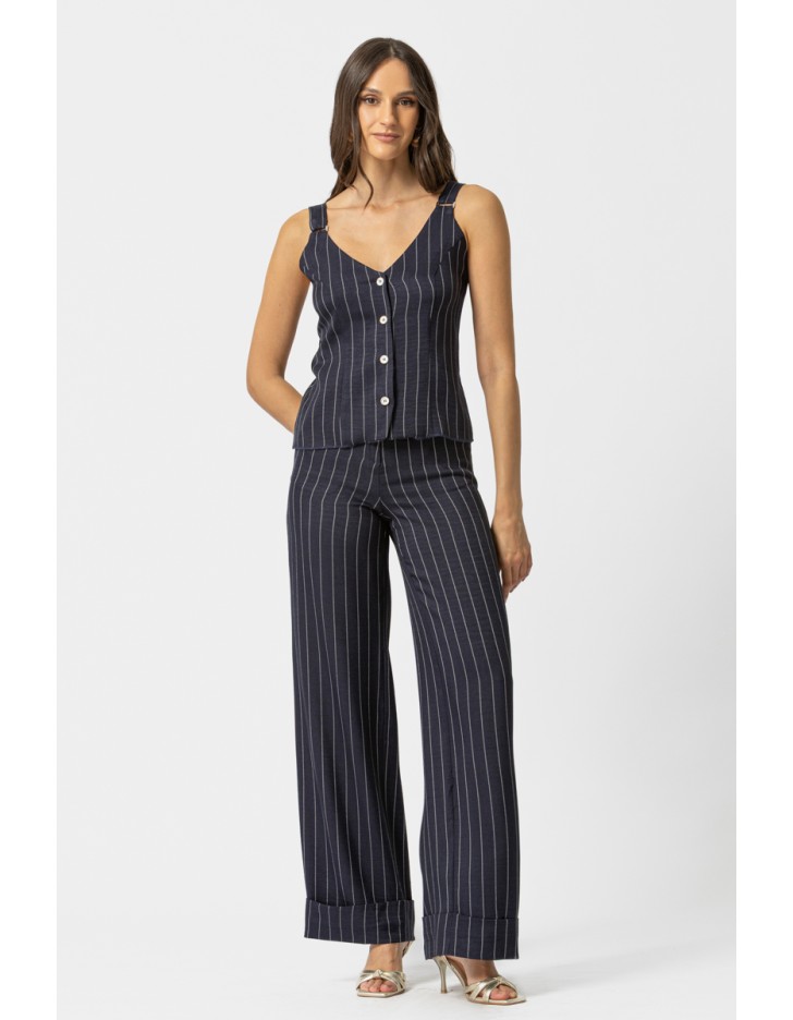 Μπλούζα αμάνικη ριγέ linen look