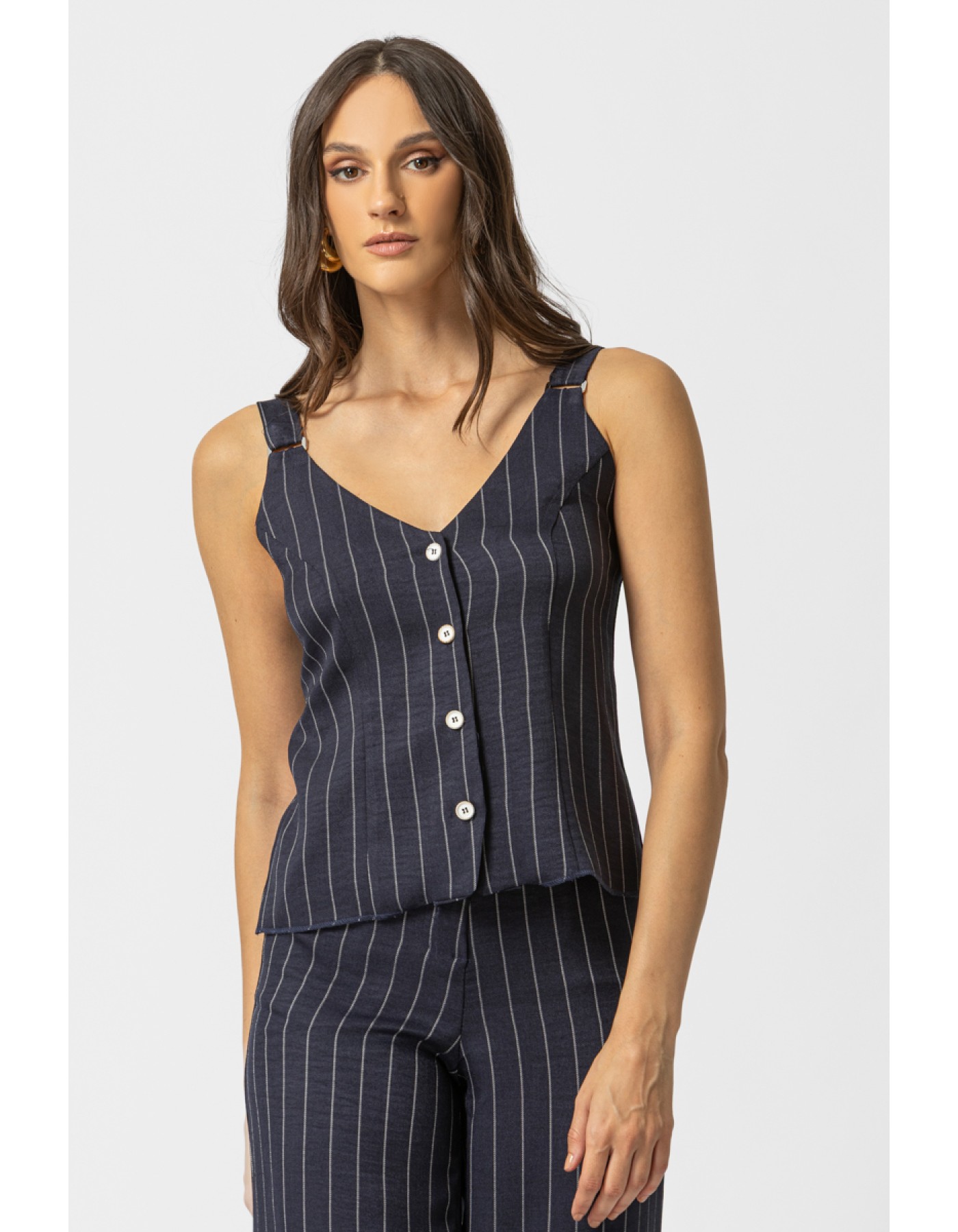 Μπλούζα αμάνικη ριγέ linen look