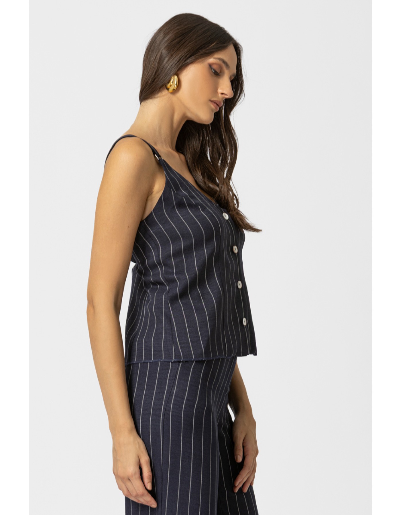 Μπλούζα αμάνικη ριγέ linen look