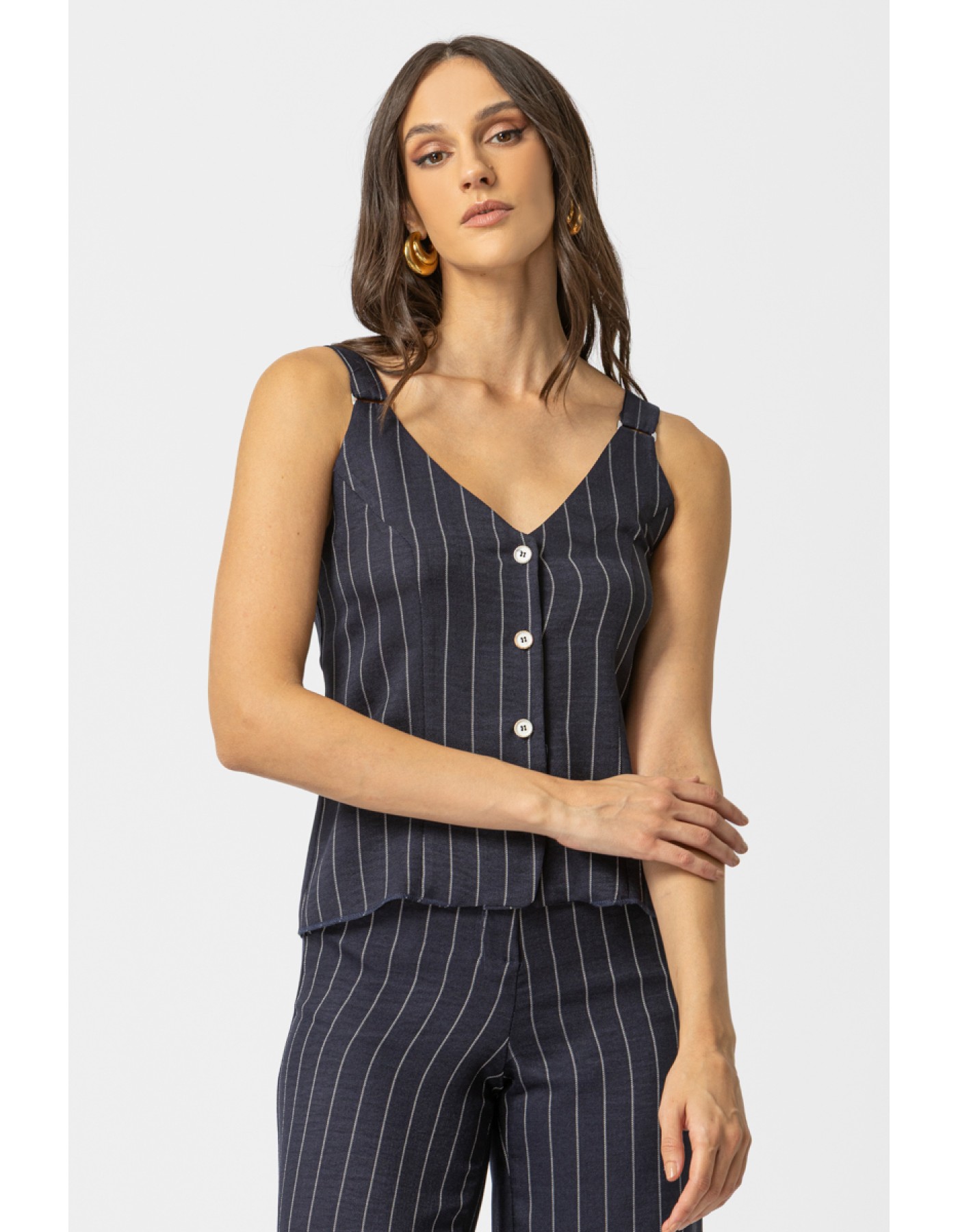 Μπλούζα αμάνικη ριγέ linen look