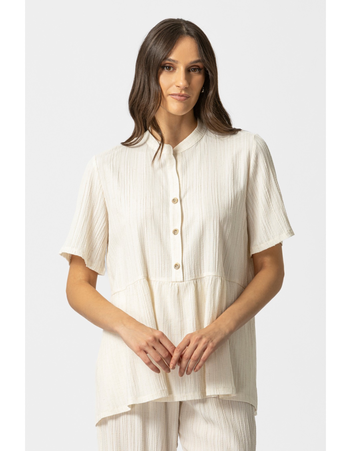 Μπλούζα ζαγρέ λινάρι κουμπιά