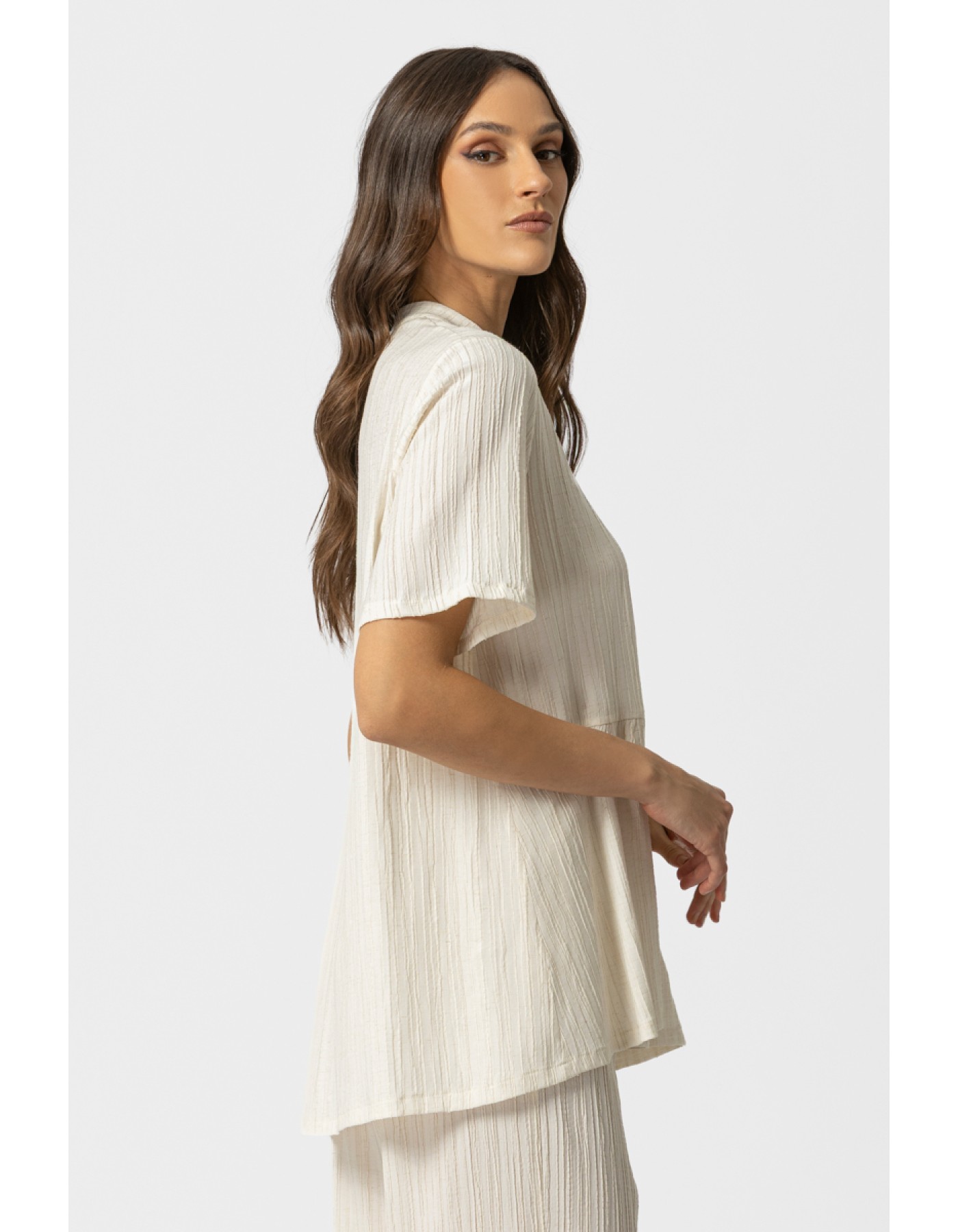 Μπλούζα ζαγρέ λινάρι κουμπιά