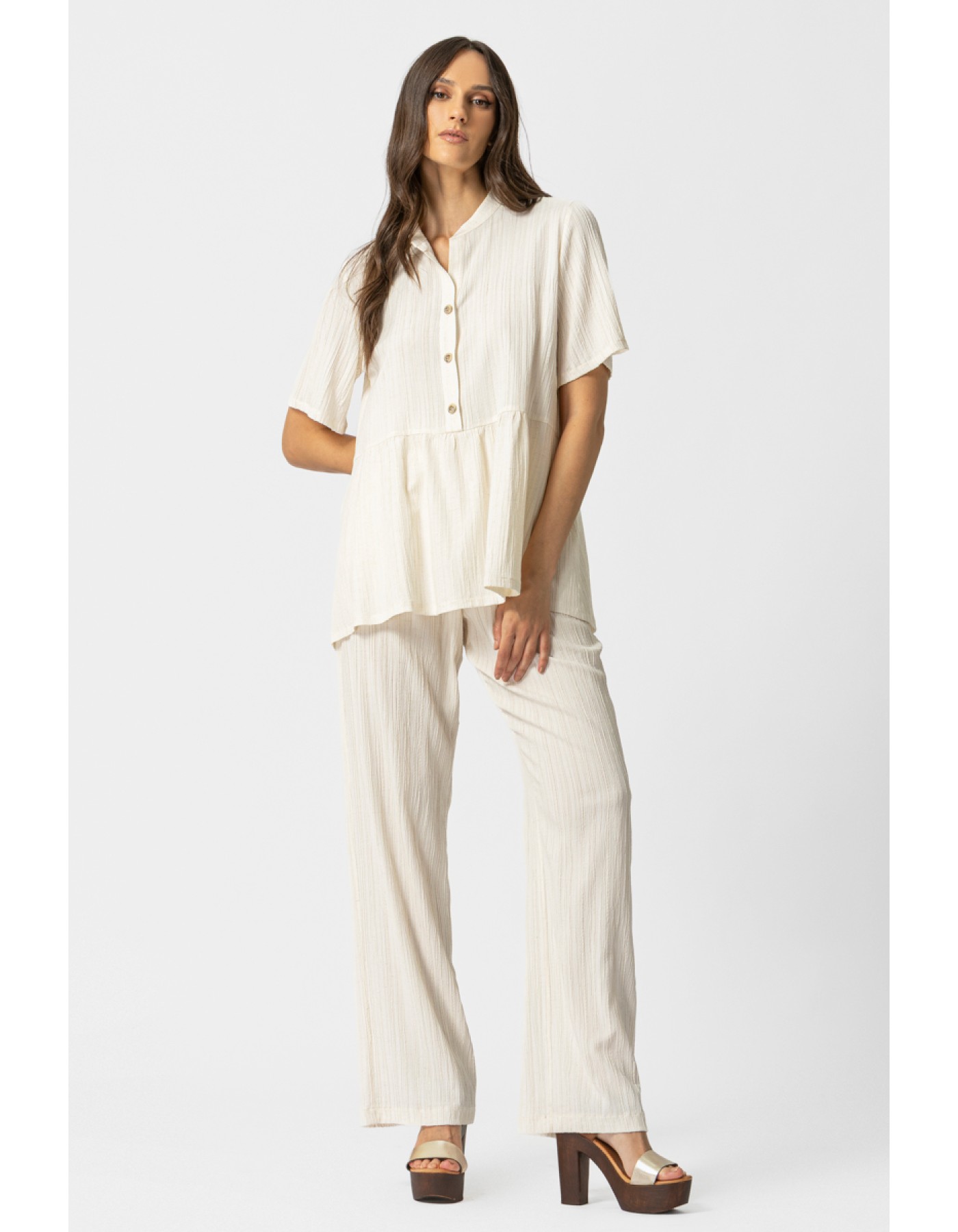 Μπλούζα ζαγρέ λινάρι κουμπιά