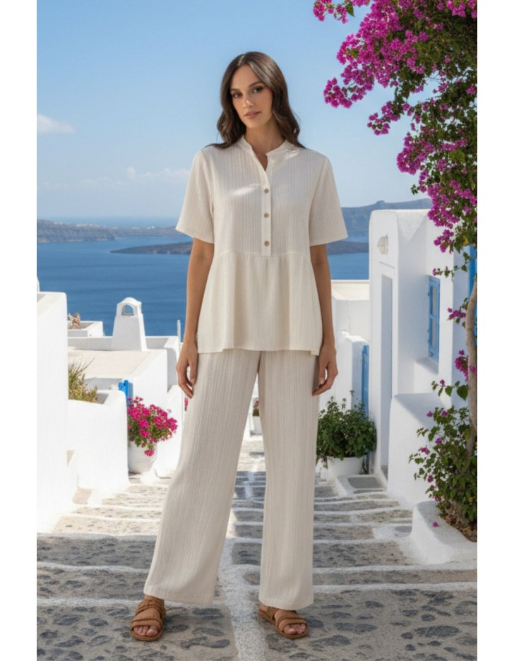 Μπλούζα ζαγρέ λινάρι κουμπιά