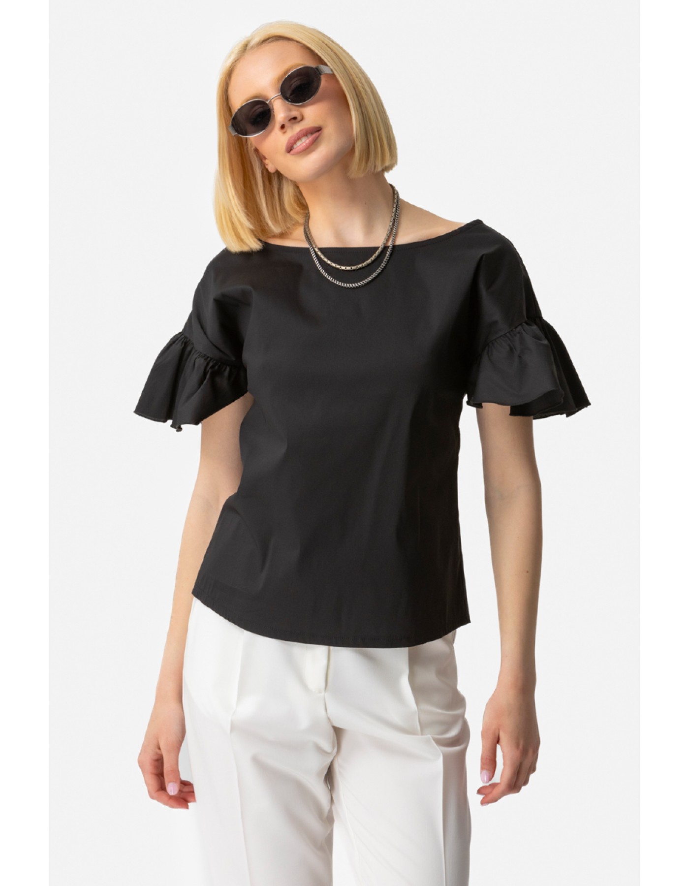 Μπλούζα ποπλίνα βολάν Candia