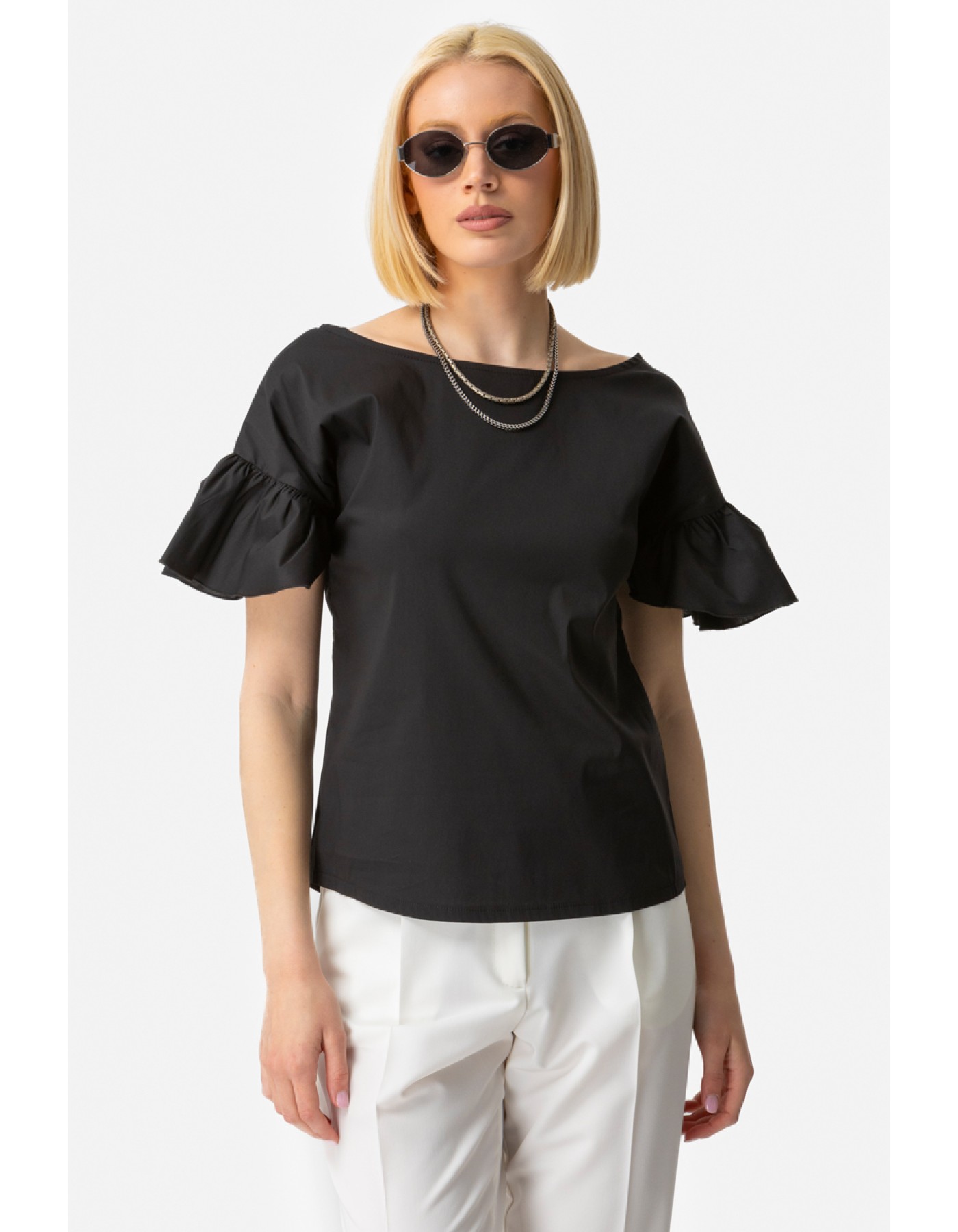 Μπλούζα ποπλίνα βολάν Candia