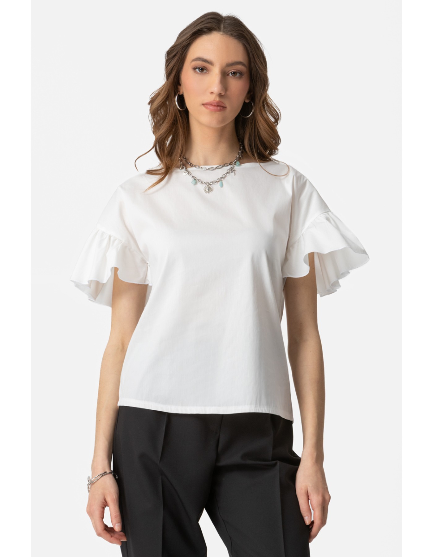 Μπλούζα ποπλίνα βολάν Candia