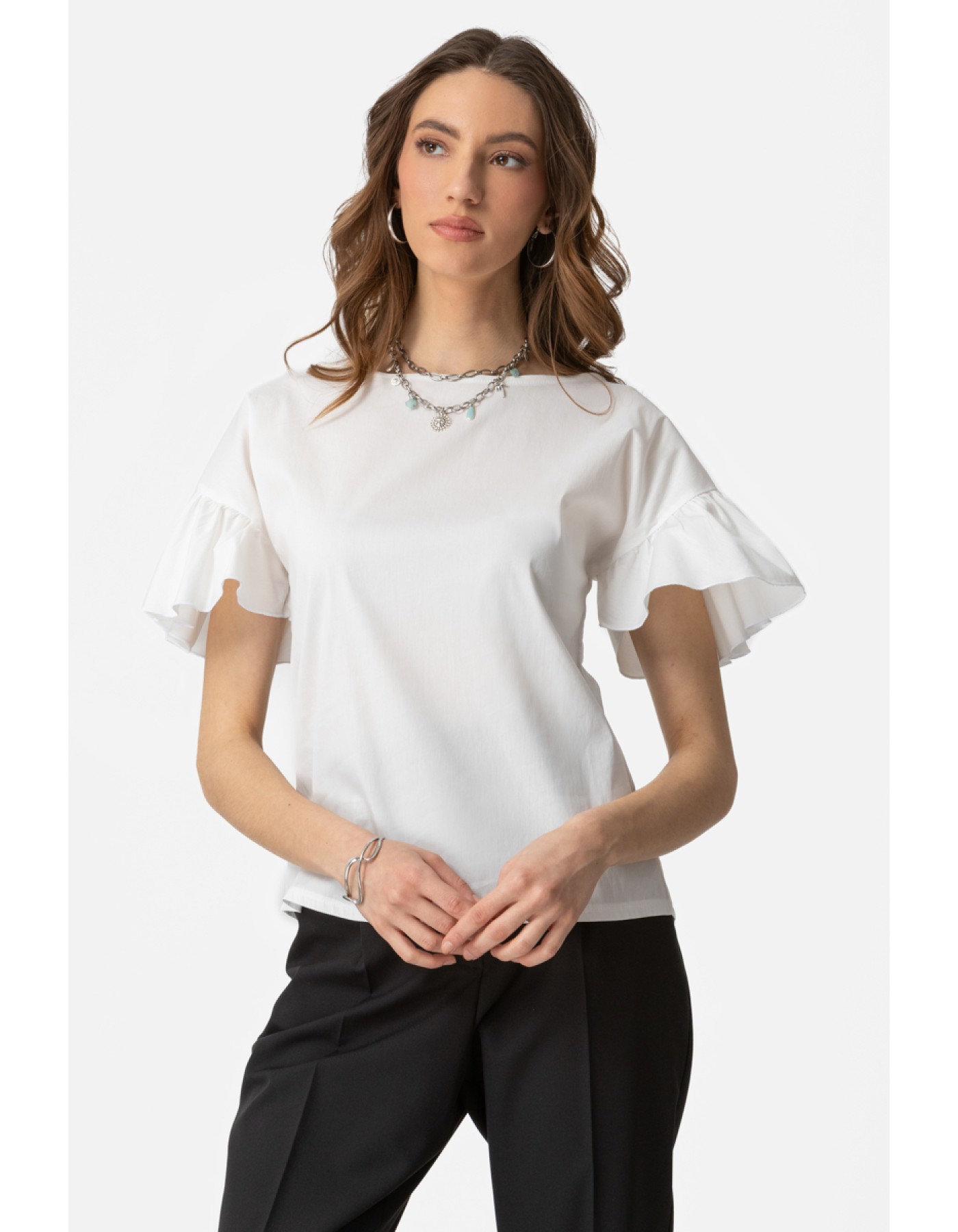 Μπλούζα ποπλίνα βολάν Candia