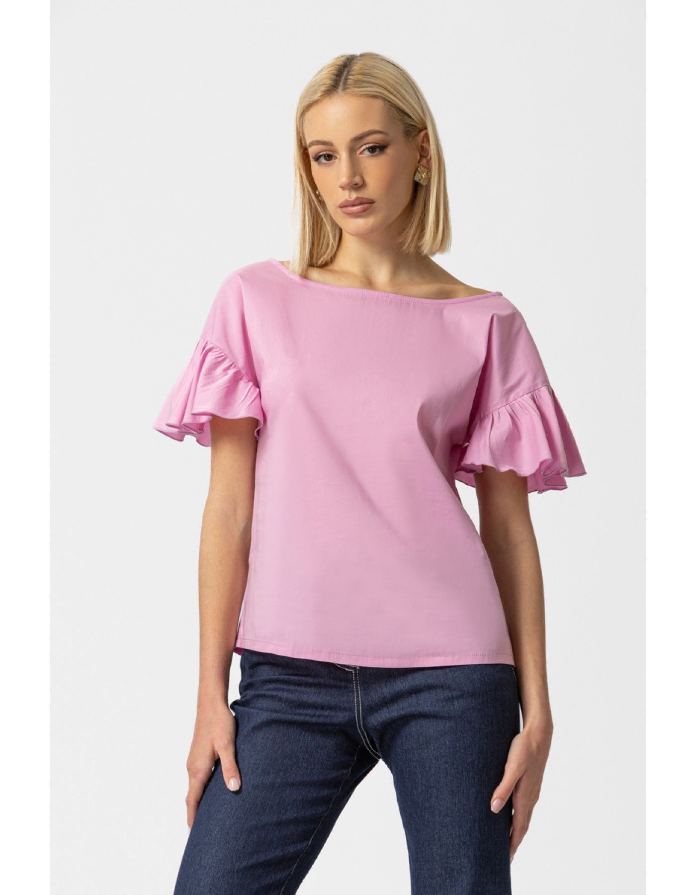 Μπλούζα ποπλίνα βολάν Candia