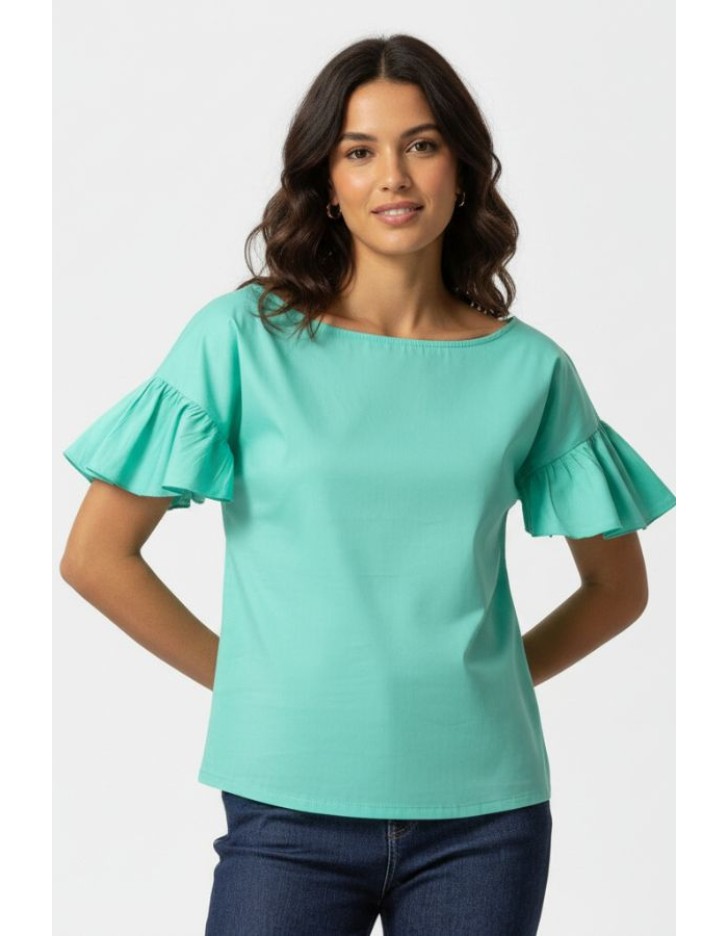 Μπλούζα ποπλίνα βολάν Candia