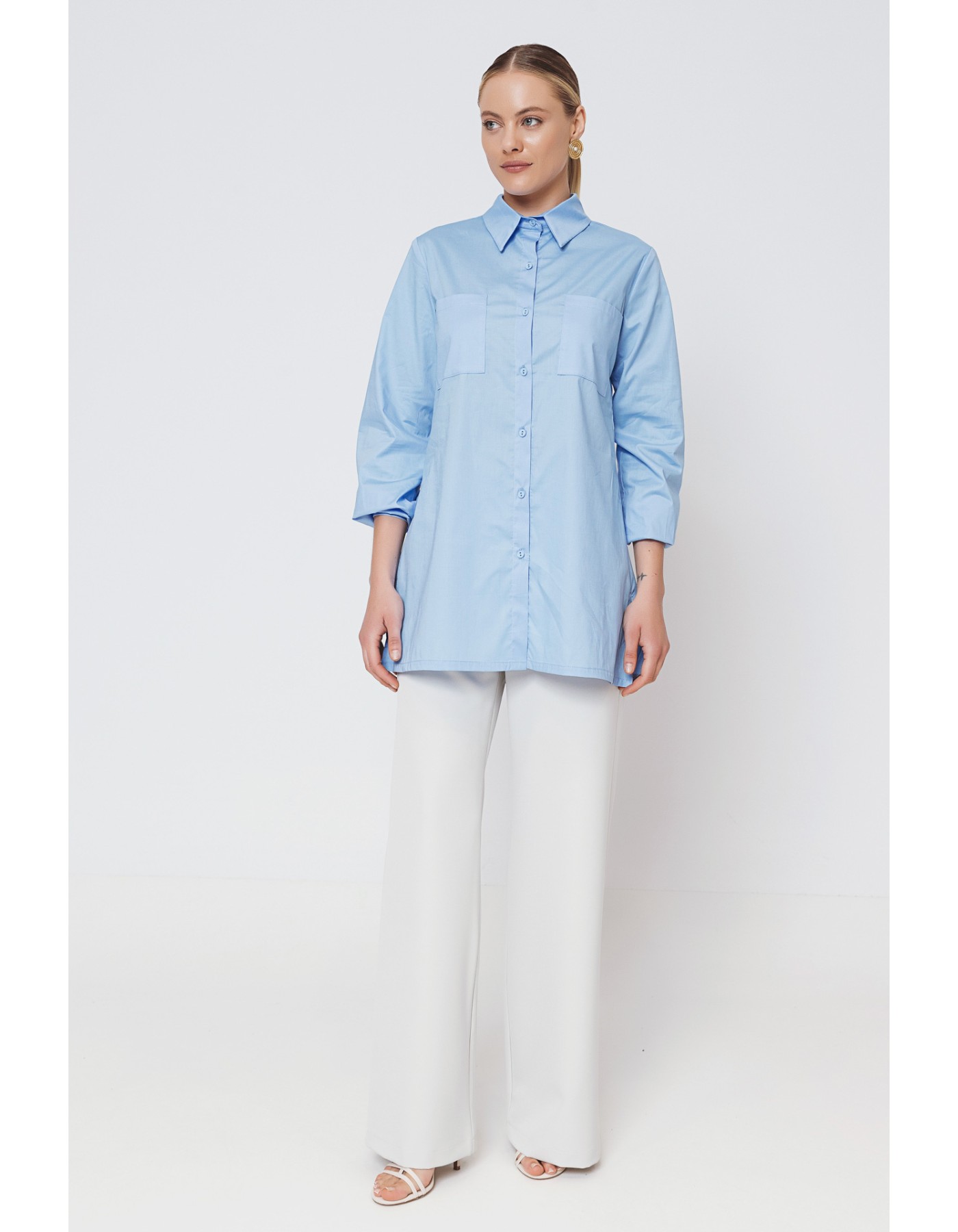 Πουκαμίσα ποπλίνα με σχισίματα και τσέπες