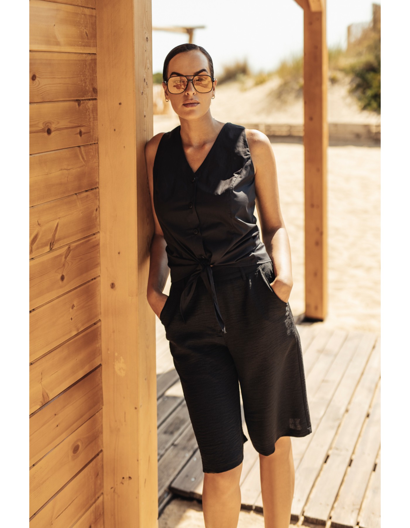 Βερμούδα linen look με λάστιχο