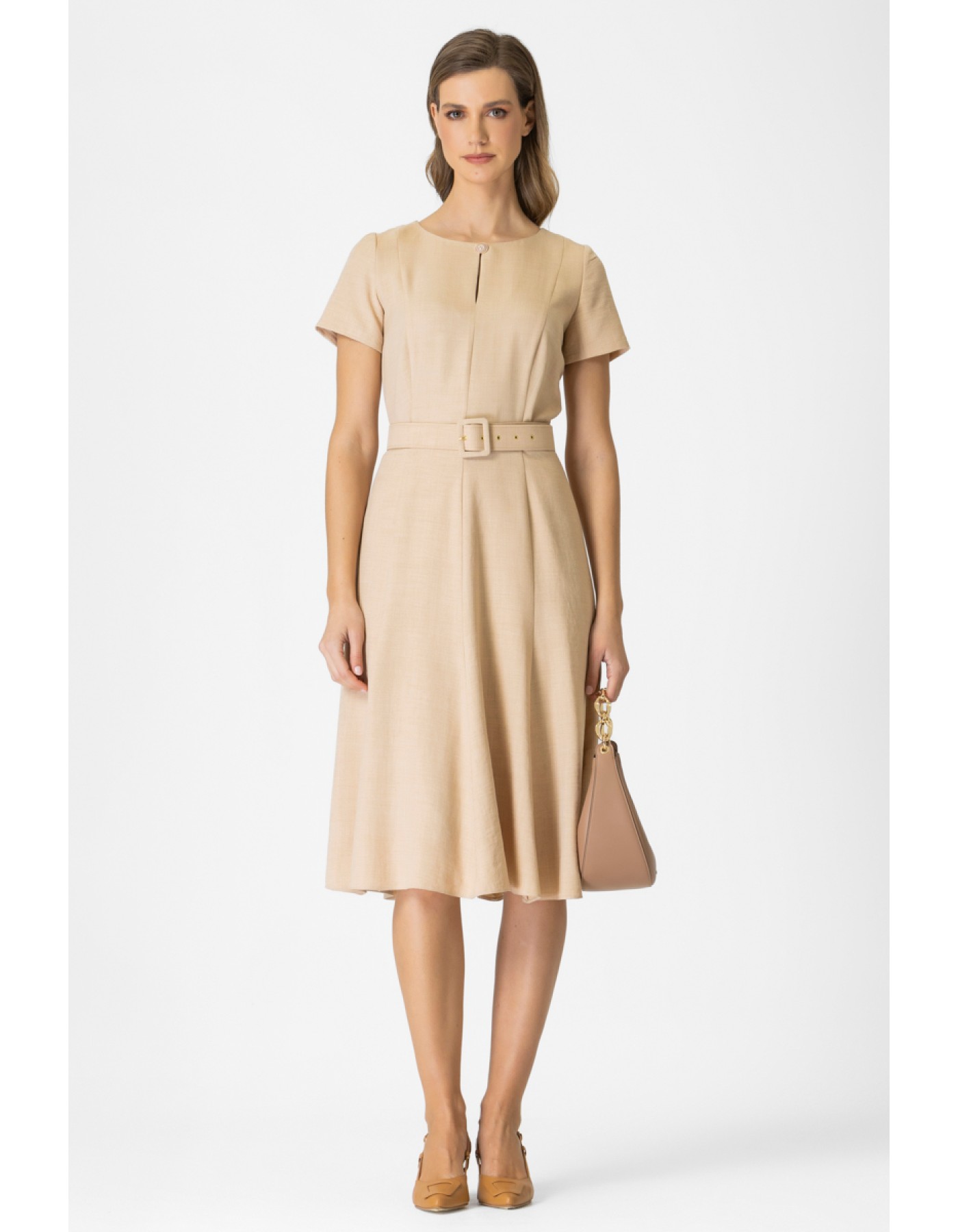 Φόρεμα linen look κλος με ζώνη