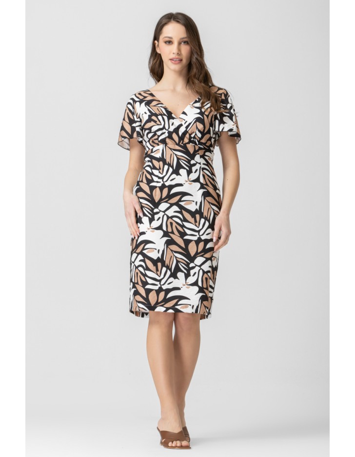 Φόρεμα εμπριμέ Naturale κρουαζέ βολάν μανίκι