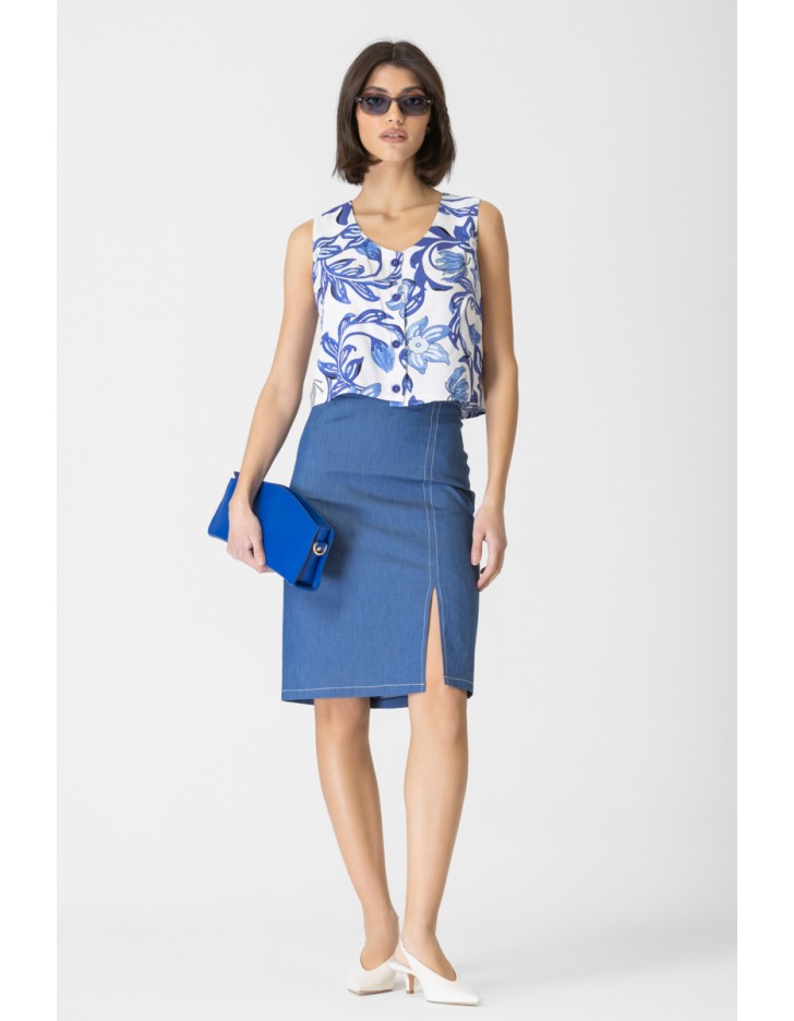 Πουκάμισο αμάνικο εμπριμέ βισκόζ Carla