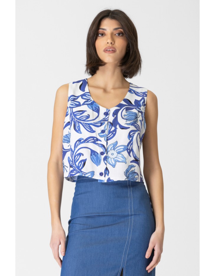 Πουκάμισο αμάνικο εμπριμέ βισκόζ Carla