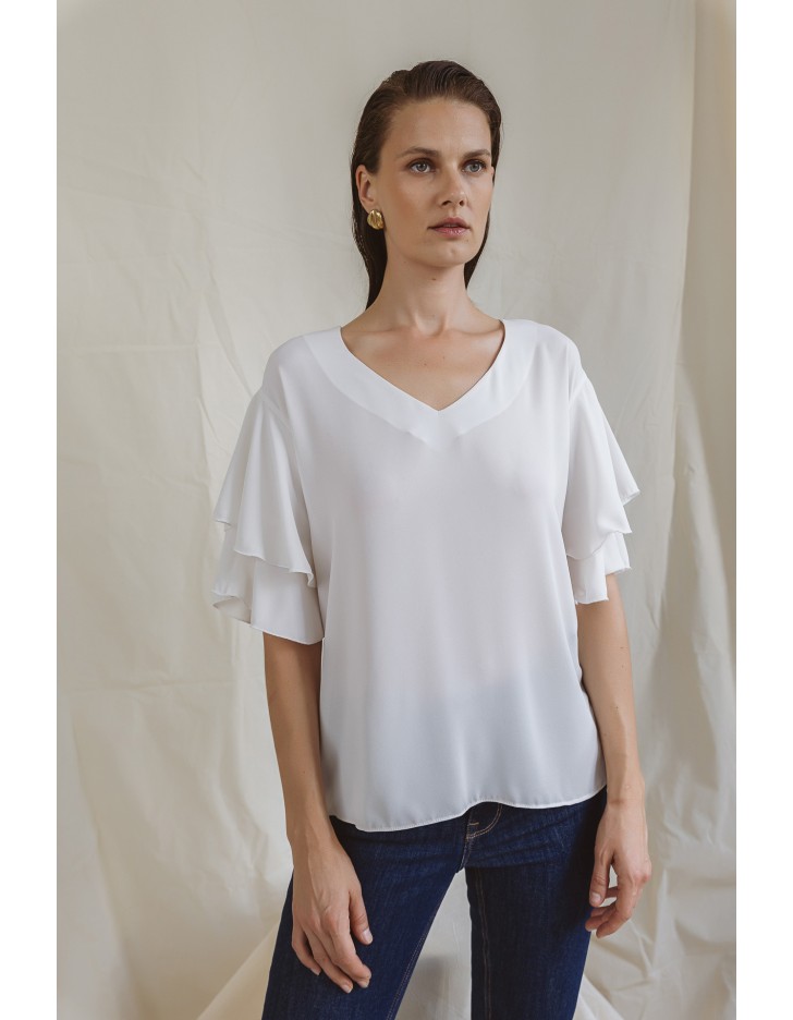 Μπλούζα ζορζέτα βολάν μανίκι Gala