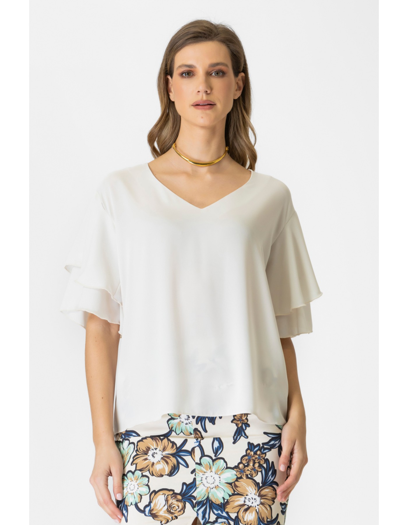 Μπλούζα ζορζέτα βολάν μανίκι Gala Μπλούζα ζορζέτα βολάν μανίκι Gala