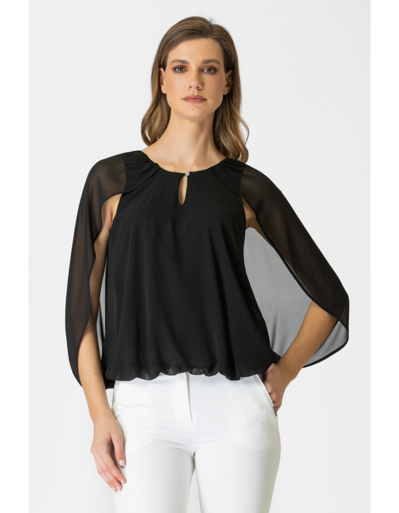 Μπλούζα διαφάνεια μανίκι νυχτερίδα Crown Μπλούζα διαφάνεια μανίκι νυχτερίδα Crown