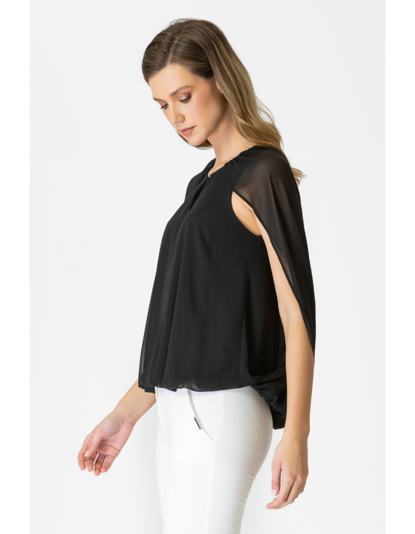 Μπλούζα διαφάνεια μανίκι νυχτερίδα Crown Μπλούζα διαφάνεια μανίκι νυχτερίδα Crown