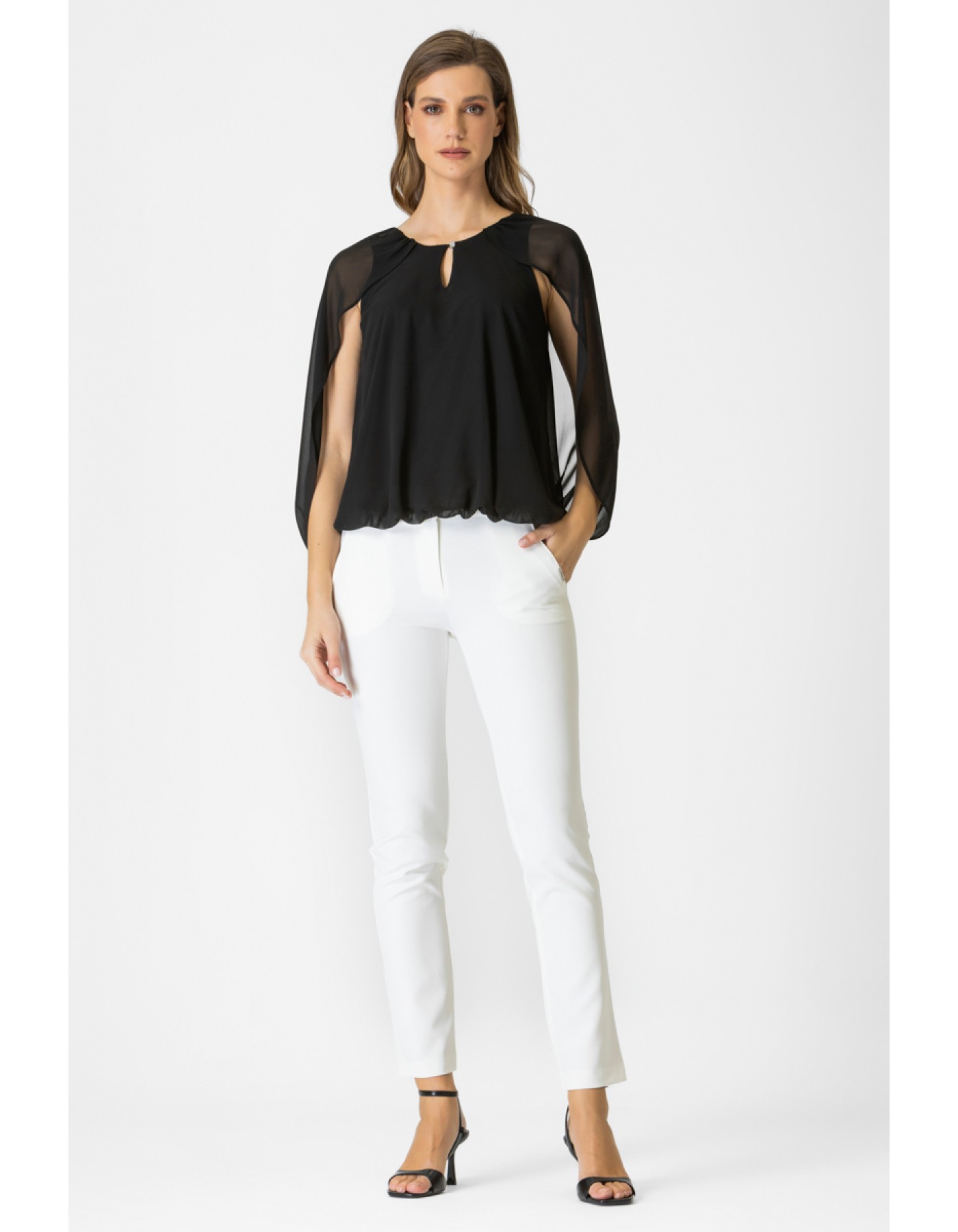 Μπλούζα διαφάνεια μανίκι νυχτερίδα Crown Μπλούζα διαφάνεια μανίκι νυχτερίδα Crown