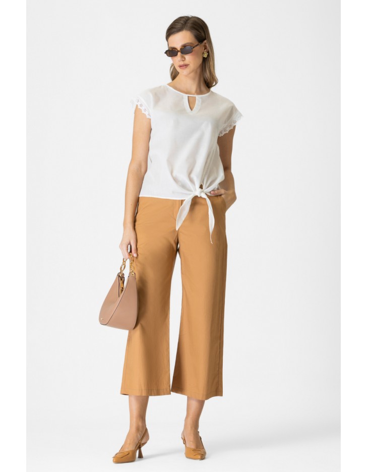 Μπλούζα βουάλ με δαντέλα και δέσιμο Yuli