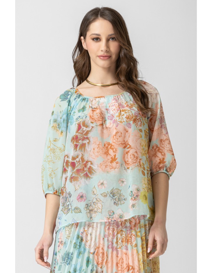 Μπλούζα εμπριμέ διαφάνεια μανίκι Sonia